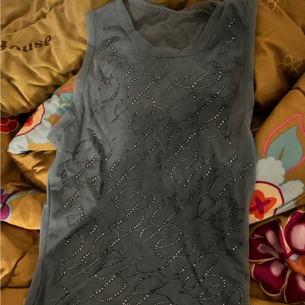 Like blumarine sparkle light blue tank top